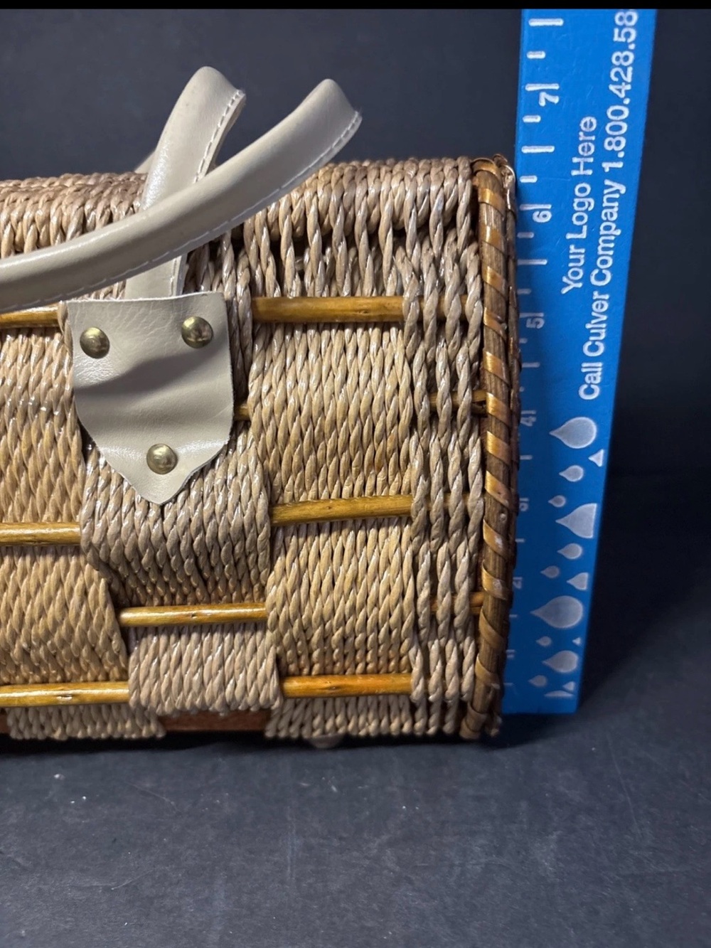 Vintage Olympic Wicker Box Purse Barrel Bag Mid Century Coquette Cottage - Picture 12 of 13